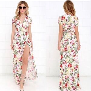 Lulu’s Vine Art Ivory Floral Wrap Maxi Dress  SZ XS